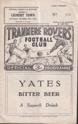 Tranmere Rovers v Grimsby Town Match Programme 1960-10-29